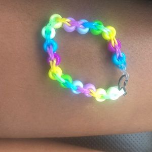 Purple, yellow, green, blue beaded bracelet